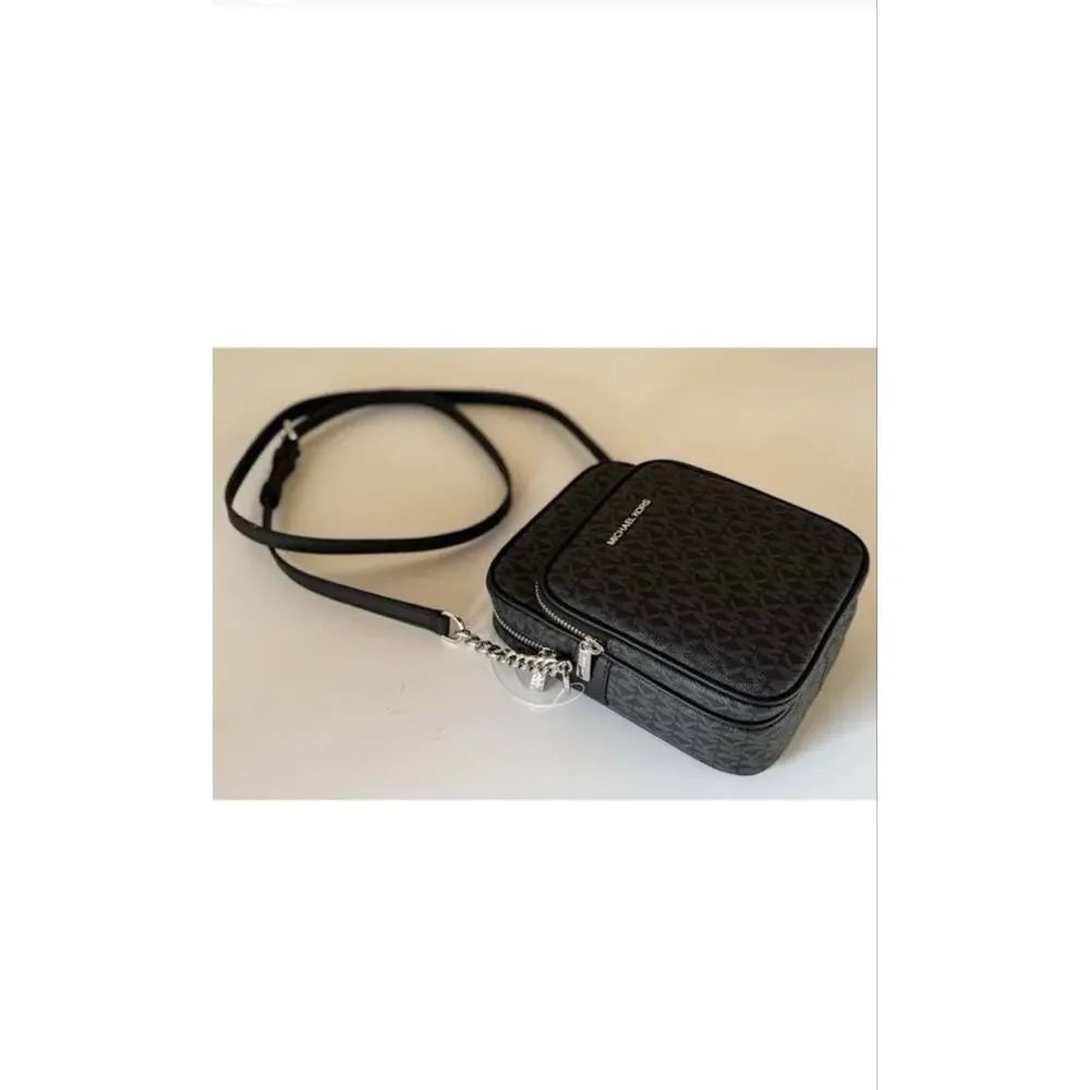 Michael Kors Black Monogram Jet Set Travel Crossbody Bag